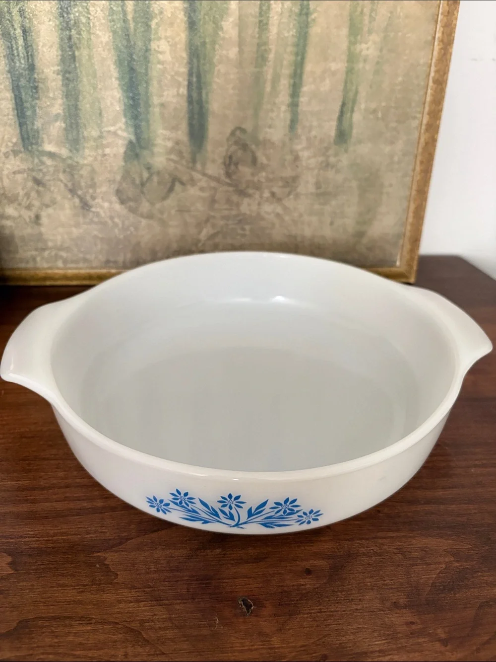 ANCHOR HOCKING FIRE-KING ‘Blue Cornflower’ Milk Glass 9” Round Dish Vintage